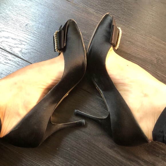 DOLCE&GABBANA black satin embellished bow heels - Picture 4 of 6